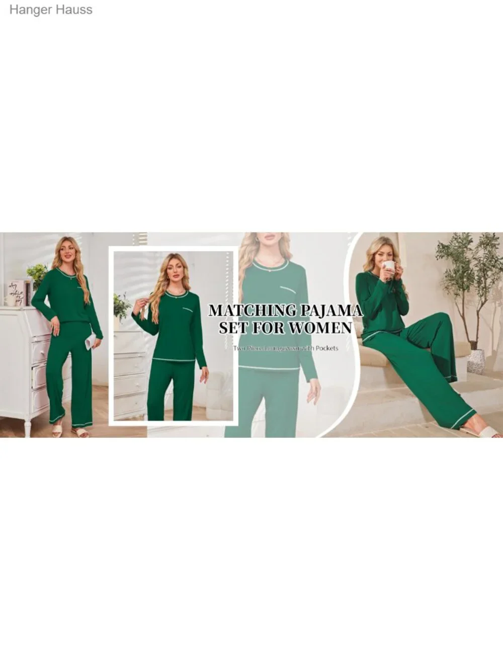 Women's Lounge Set 2 Piece Pajamas Long Sleeve Crewneck with Pockets